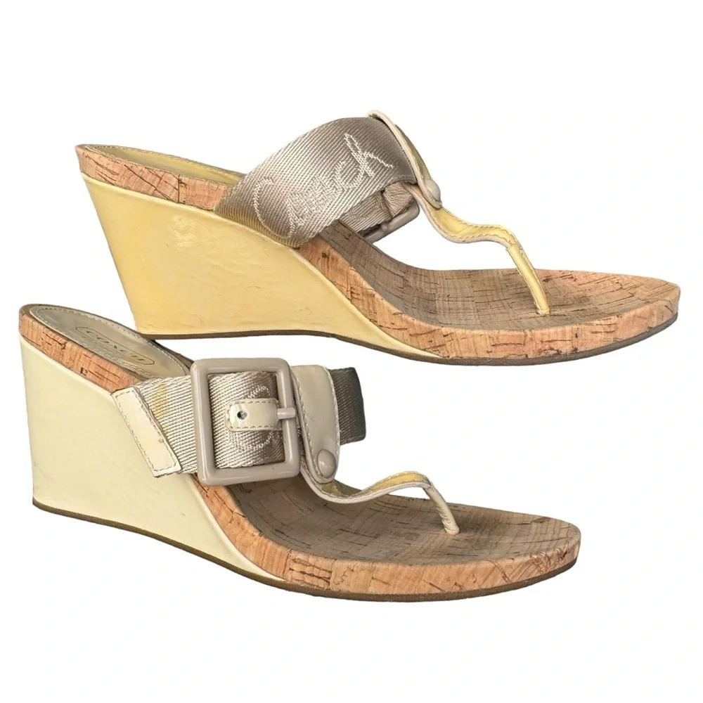 Coach Bernadette Cream/Beige Wedge Sandal Size 7